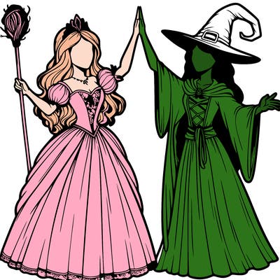 detailed realistic split of a princess and a witch