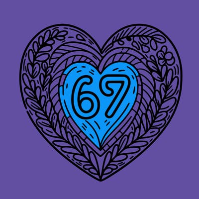 heart with 67 /