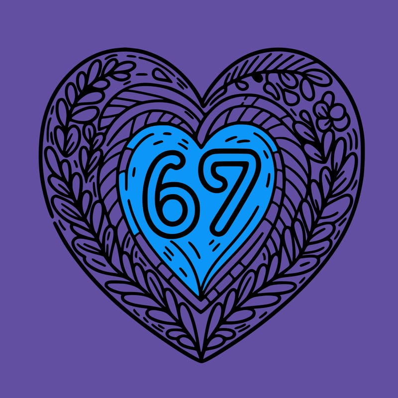 heart with 67 /