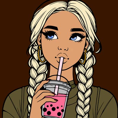 realistic girl with braided hair drinking boba