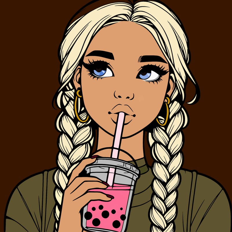 realistic girl with braided hair drinking boba