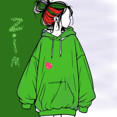 realistic girl with a oversized sweatshirt on and a bun