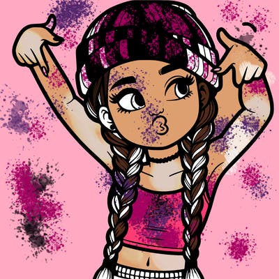 realistic teenage girl with braids and a beanie and crop top doing 🫶🏼