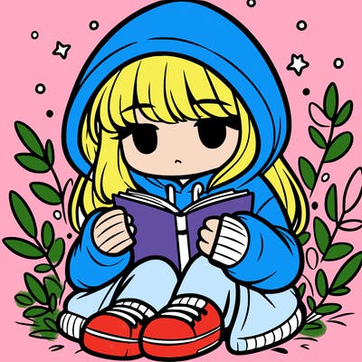 girl in oversized hoodie reading a book