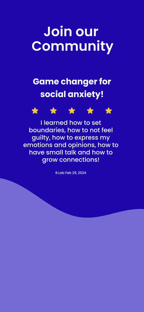 charisme: Social Anxiety Coach - Five star user review for the charisme Social Anxiety Coach app mentioning social skill improvements