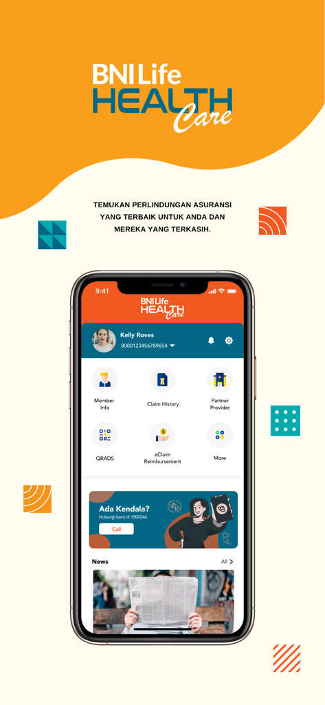 BNI Life Health Care 앱 대시보드에 보험 회원 정보 및 보험금 청구 내역 표시