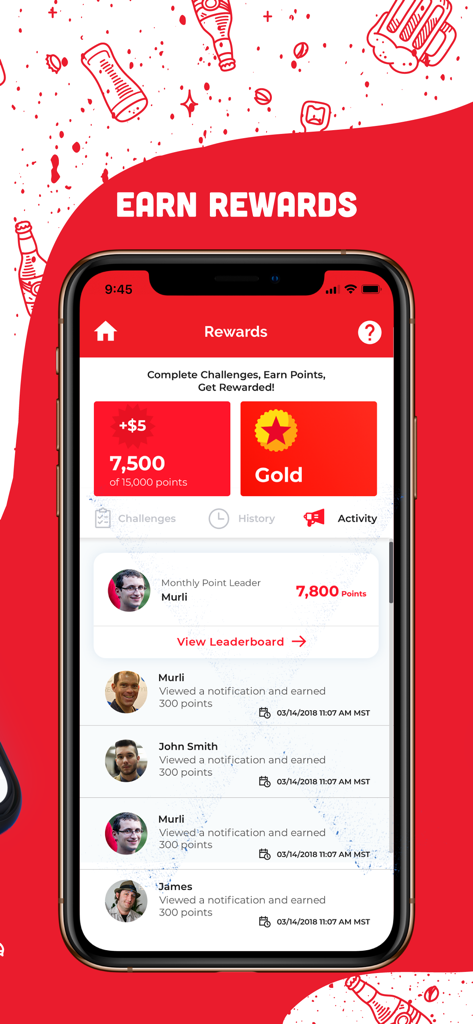 BottleRover app rewards screen showing loyalty points and user activity
