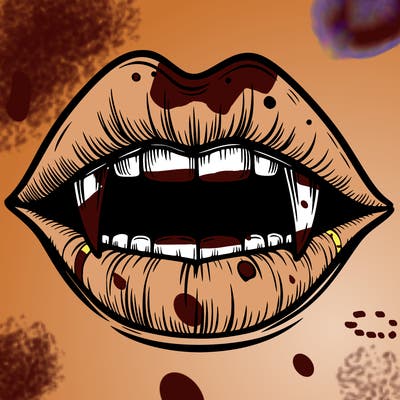 lips with vampire teeth