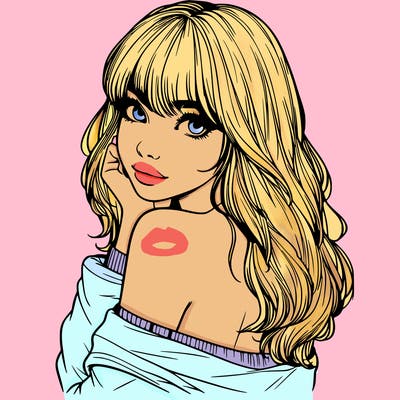 realistic girl with bangs looking over her shoulder