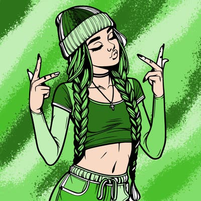 realistic teenage girl with braids and a beanie and crop top doing 🫶🏼