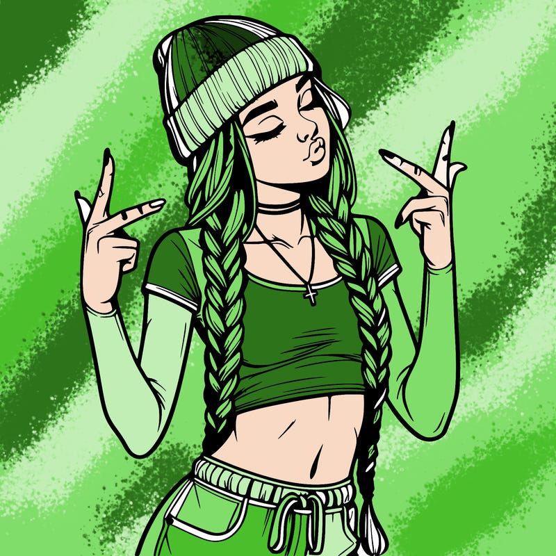 realistic teenage girl with braids and a beanie and crop top doing 🫶🏼