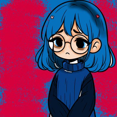 sad girl with glasses in a sweater
