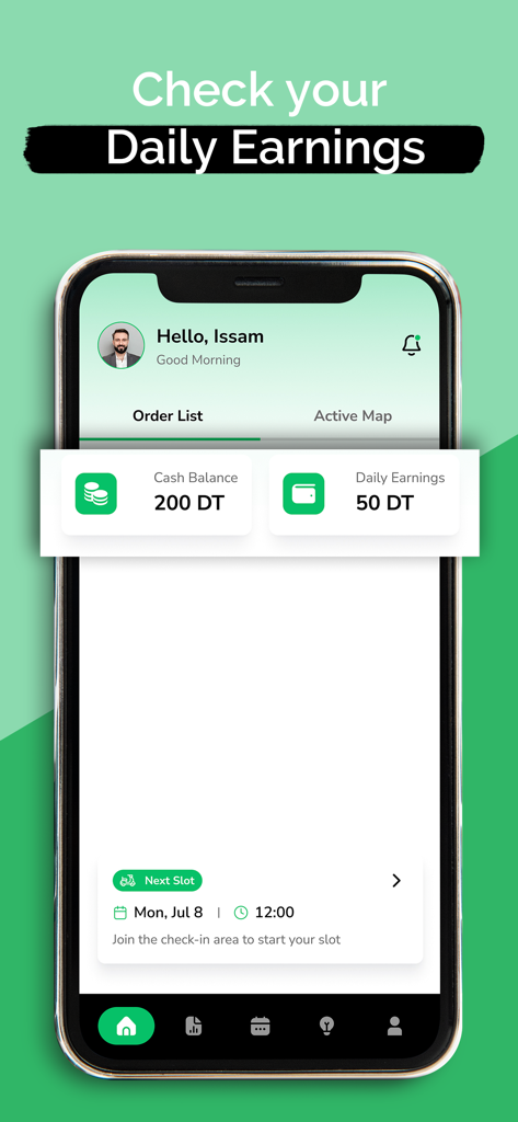 Sparow Couriers app dashboard displaying daily earnings and cash balance for gig workers