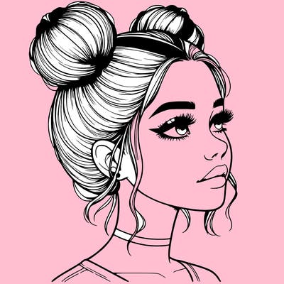 realistic girl with buns on the top of her head