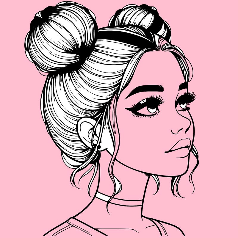 realistic girl with buns on the top of her head