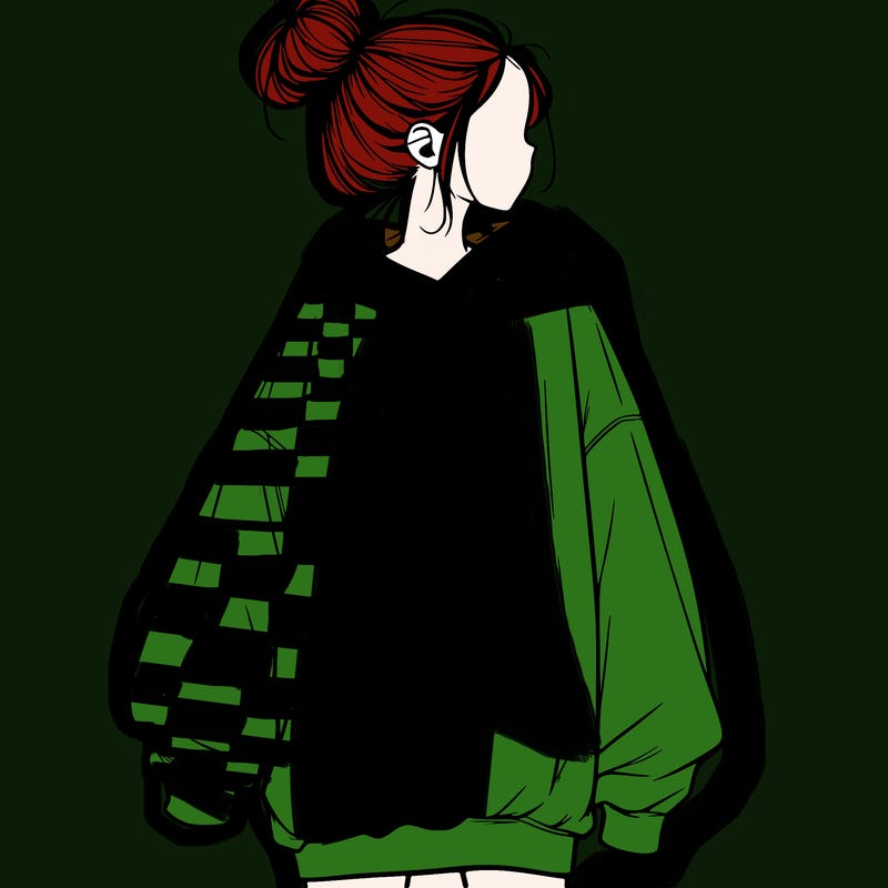 realistic girl with a oversized sweatshirt on and a bun