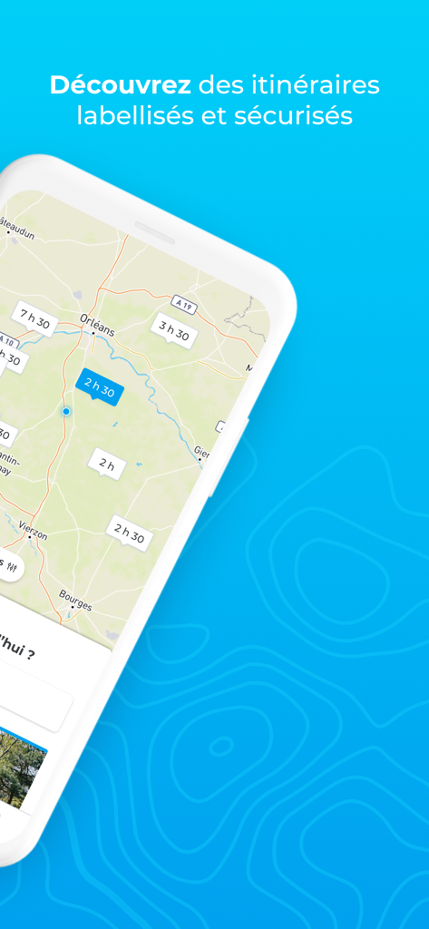 Helloways - GPS de randonnée - Interfaz del mapa de la aplicación Helloways que muestra la duración de los senderos de senderismo certificados