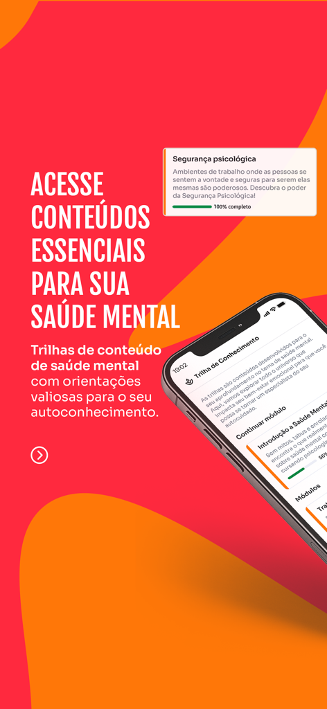 Vittude app screen displaying mental health educational tracks and psychological safety content