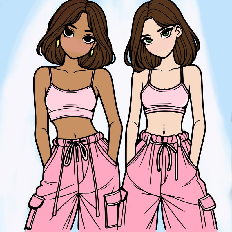 two girls with crop top with baggy pants