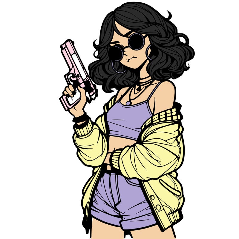 stylish teenage girl with gun