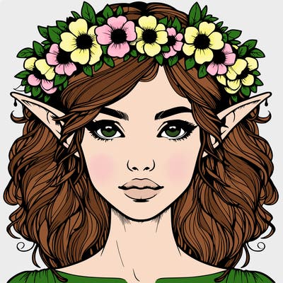 realistic female elf with flower crown