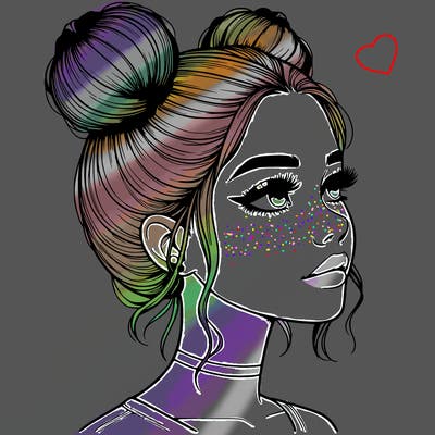 realistic girl with buns on the top of her head