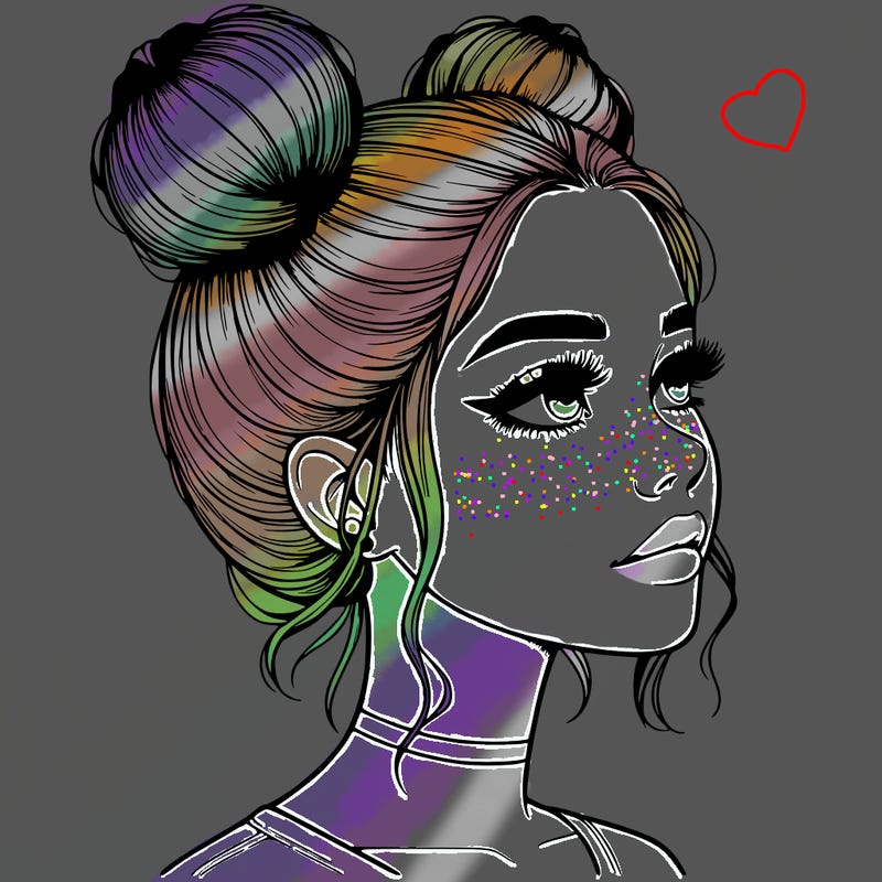 realistic girl with buns on the top of her head