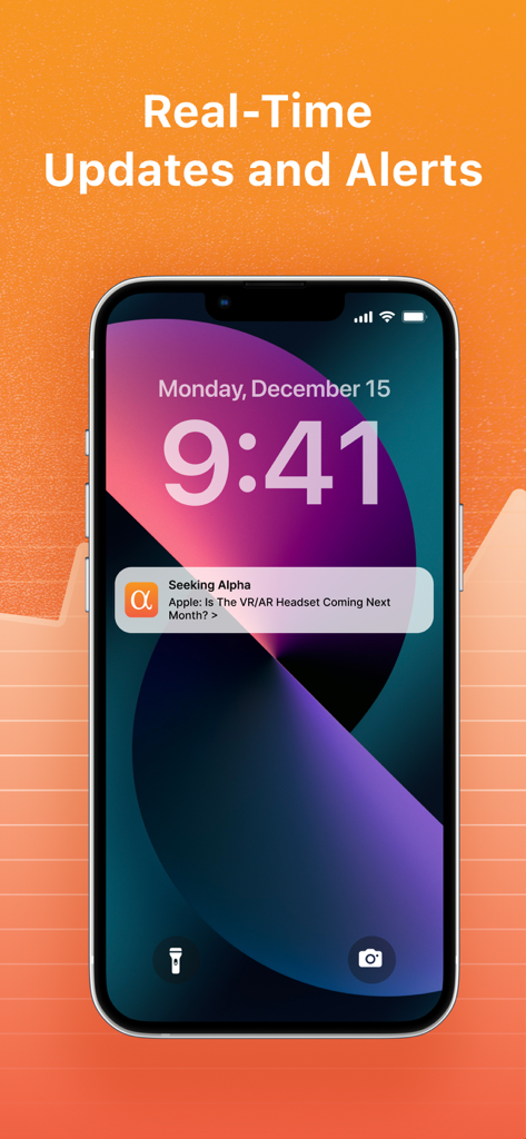 Écran de verrouillage de l'iPhone affichant une notification Seeking Alpha pour les mises à jour et alertes boursières en temps réel