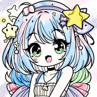 cute anime girl with star accessories