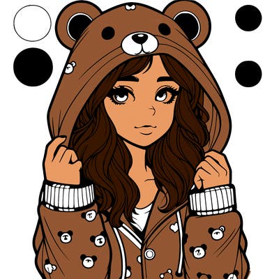 realistic girl in a animal pjs hoodie