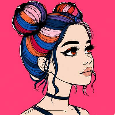 realistic girl with buns on the top of her head