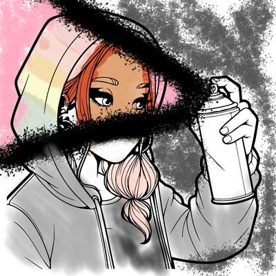 a realistic girl, spray painting