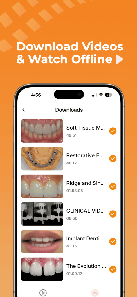 gIDE Dental Institute - Downloads screen in gIDE Dental Institute app showing clinical dental videos available for offline viewing.