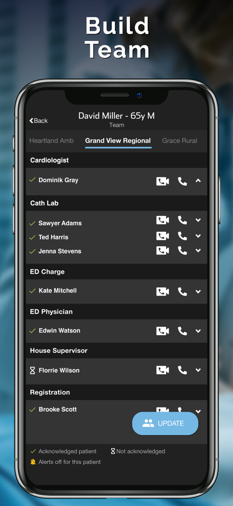 Pulsara: Medical Communication - Pulsara app screen for building a medical care team and coordinating patient treatment