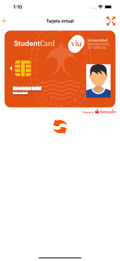 VIU - Digital student ID card displayed within the VIU University mobile application