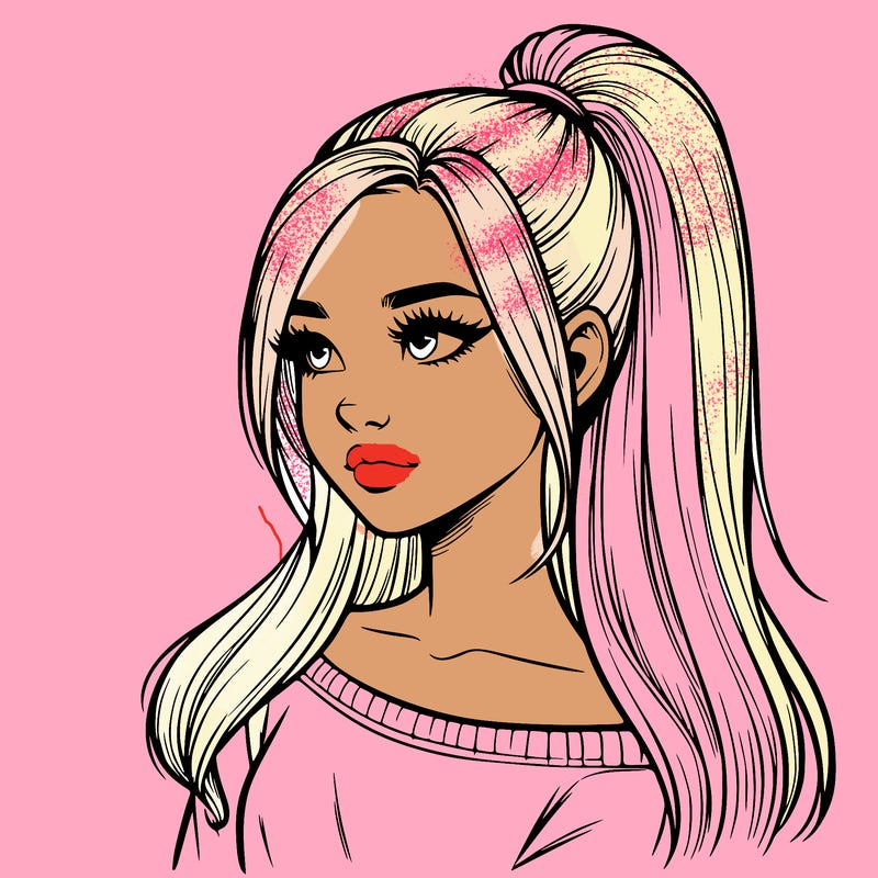 realistic girl with a high ponytail