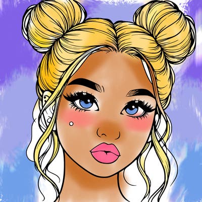 realistic girl with two buns on her hair and lips