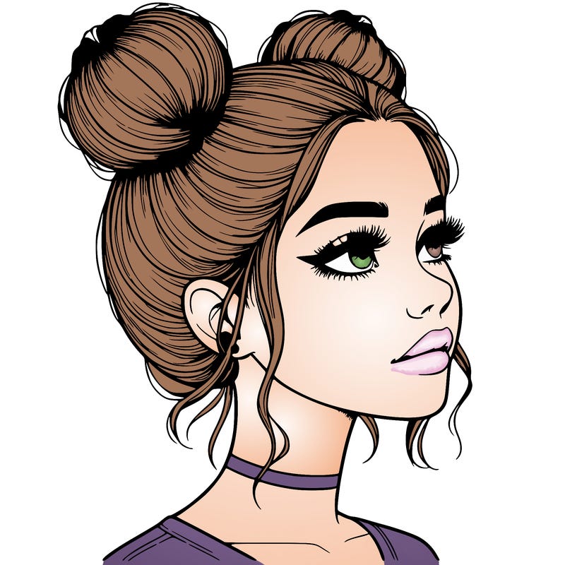 realistic girl with buns on the top of her head