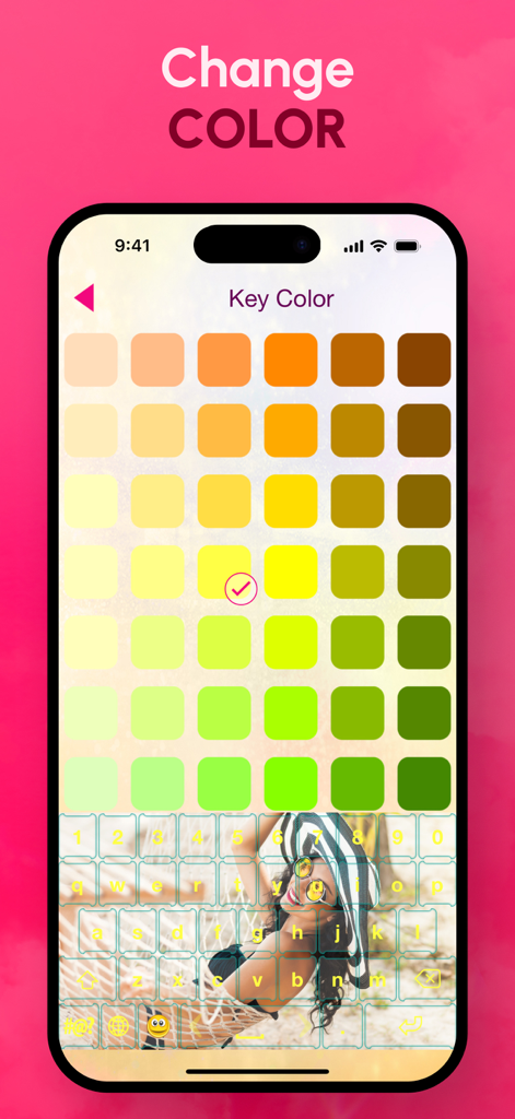 Photo Keyboard Theme Changer - Interfaccia mobile che mostra una tavolozza di colori per personalizzare i colori dei tasti della tastiera.