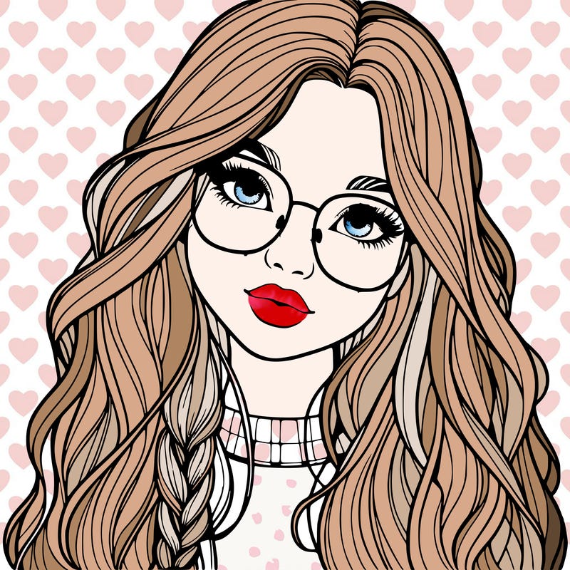 girl with long hair and freckles and glasses realistic