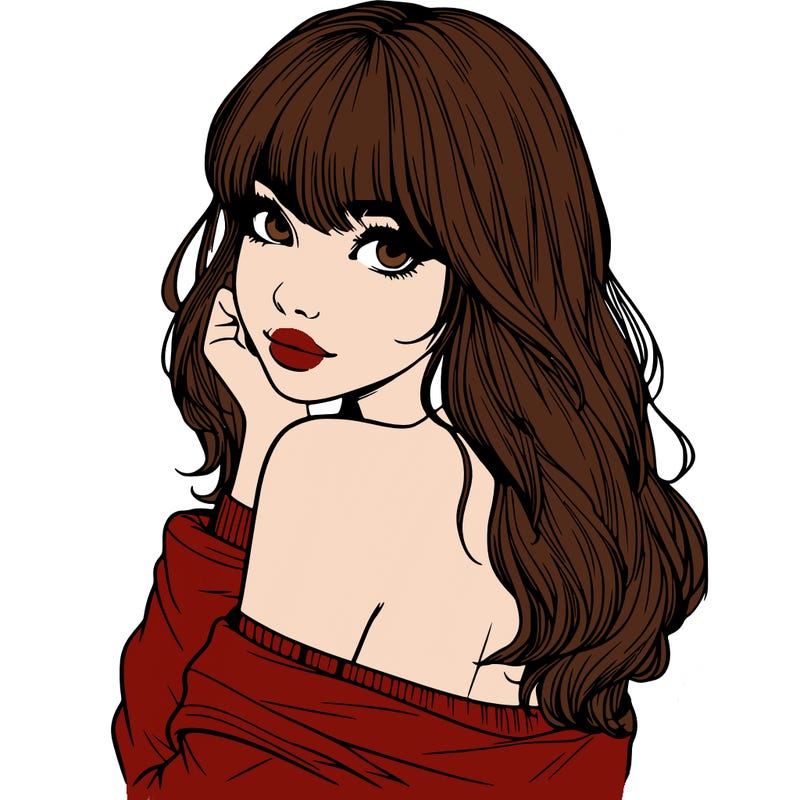 realistic girl with bangs looking over her shoulder