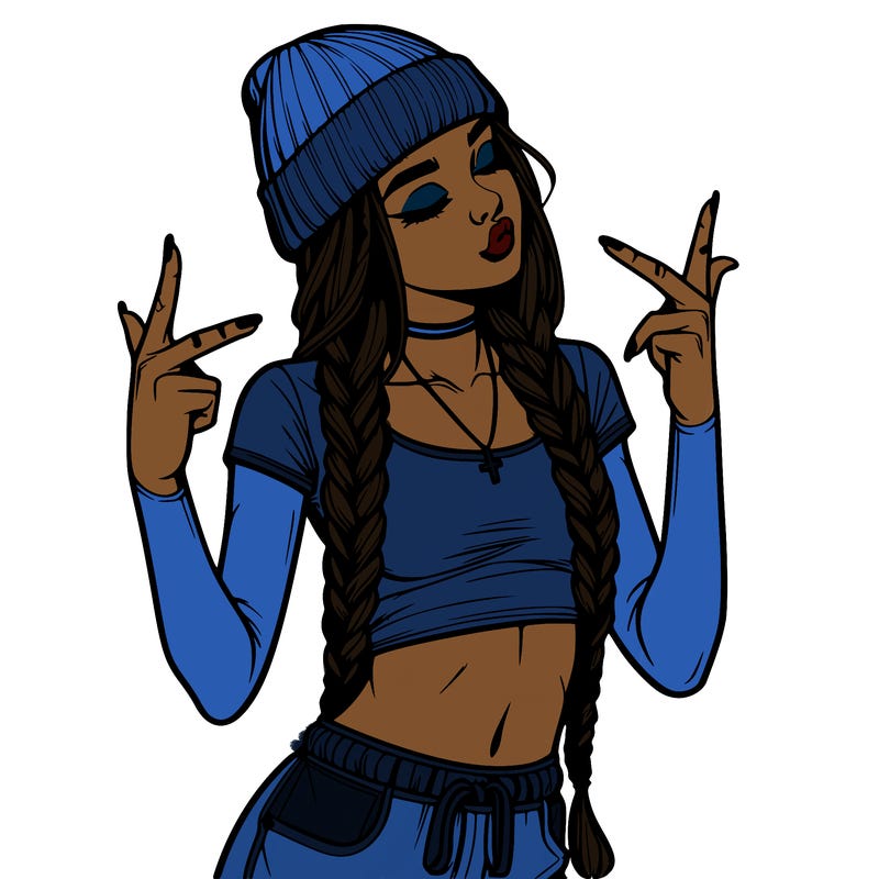 realistic teenage girl with braids and a beanie and crop top doing 🫶🏼