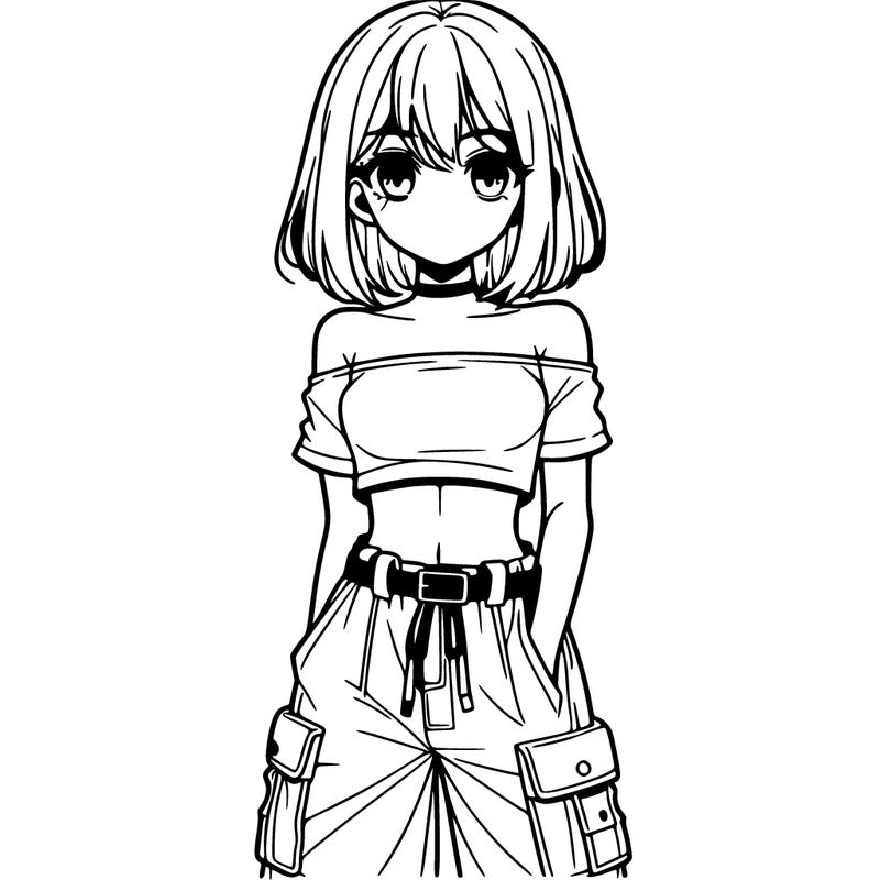 manga girl in cargo pants and crop top