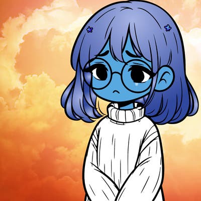 sad girl with glasses in a sweater