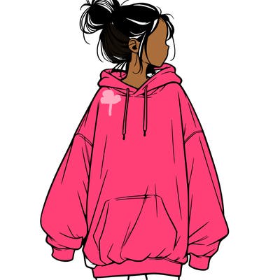realistic girl with a oversized sweatshirt on and a bun