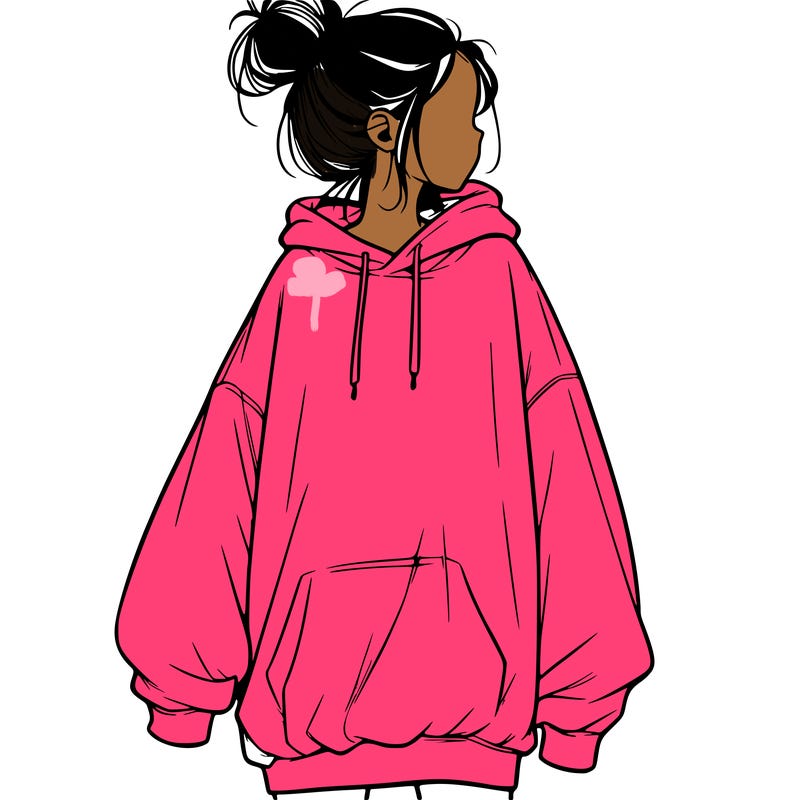 realistic girl with a oversized sweatshirt on and a bun