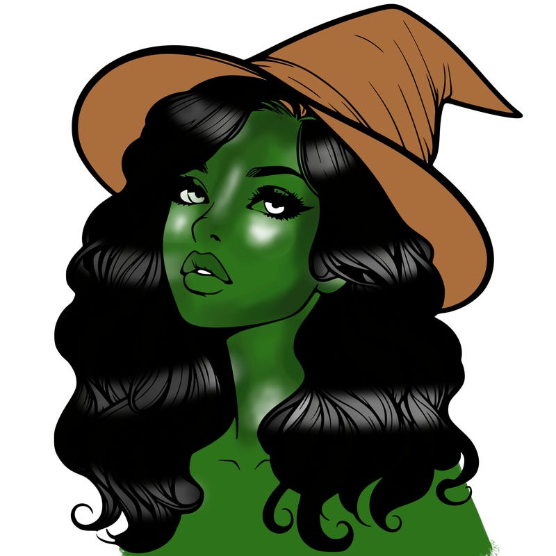 realistic witch girl with wavy hair and lips