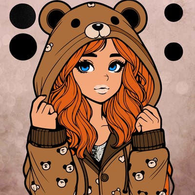realistic girl in a animal pjs hoodie