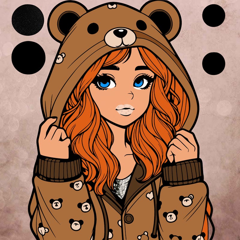 realistic girl in a animal pjs hoodie
