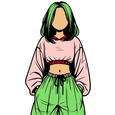 realistic girl faceless with baggy pants and a crop top